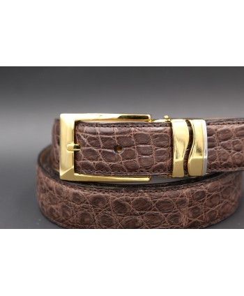 Belt in matt brown alligator skin - buckle detail
