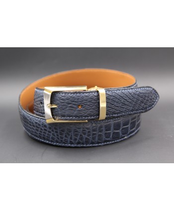 Navy alligator skin belt - golden buckle